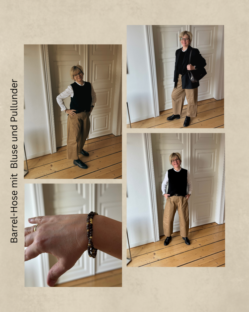 Barrel Hose mit Bluse und Pullunder-Outfit der Woche-lifewithaglow